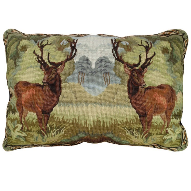 Double Elk Needlepoint Pillow